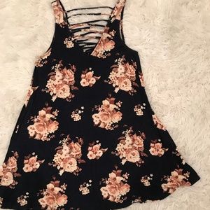 Navy Blue Flowery Flowy Dress